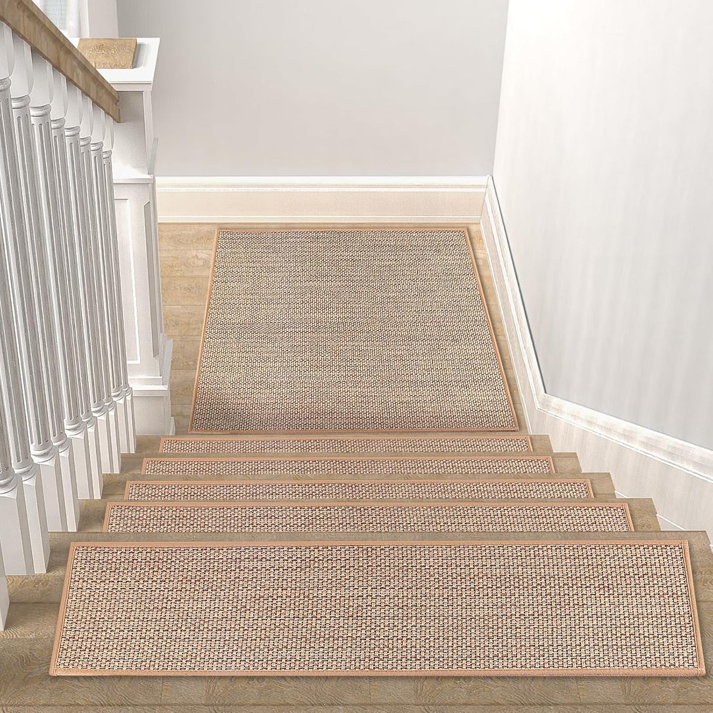 FlowaFoli Stair Treads for Wooden Steps Indoor,8" X 30" (15 in Pack) Stair Treads Non Slip, Machine Washable for Kids Elders and Pets,Beige
