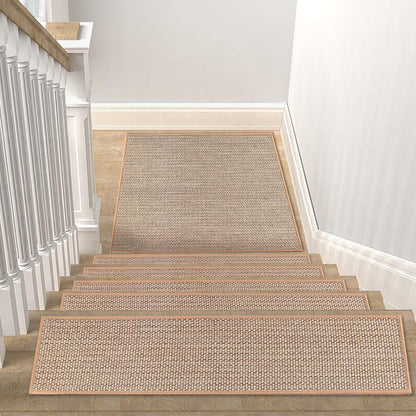 FlowaFoli Stair Treads for Wooden Steps Indoor,8" X 30" (15 in Pack) Stair Treads Non Slip, Machine Washable for Kids Elders and Pets,Beige