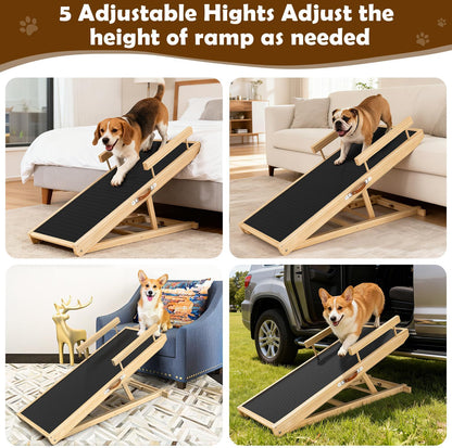 Dog Ramp for Couch with Non-Slip Silicone Mat, 39" Wooden Pet Ramps for Small Dogs, Hold up to 100lb, Adjustable Height from 11.41" to 20.47", Portable Stable Pet Step for Sofa Stairs