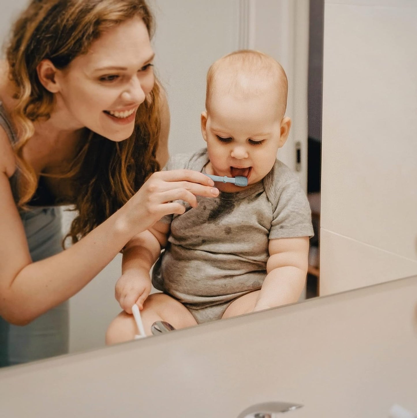 Moonkie Baby Finger Toothbrush Tongue Oral Cleaner Kit for 3 Months +, 3 Pcs (Clay/Ivory/Clay)