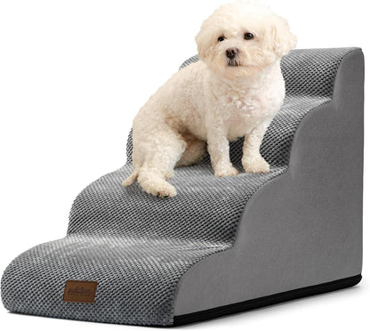 COZY KISS Dog Stairs for Small Dogs 15.7" H, Curved Dog Step for Puppy, Older Cat, Medium Pet Ramp for Sofa, Couch or Chair, Ladder with High Density Foam, 3 Step, 15.7x22.4x15.7 inch, Beige