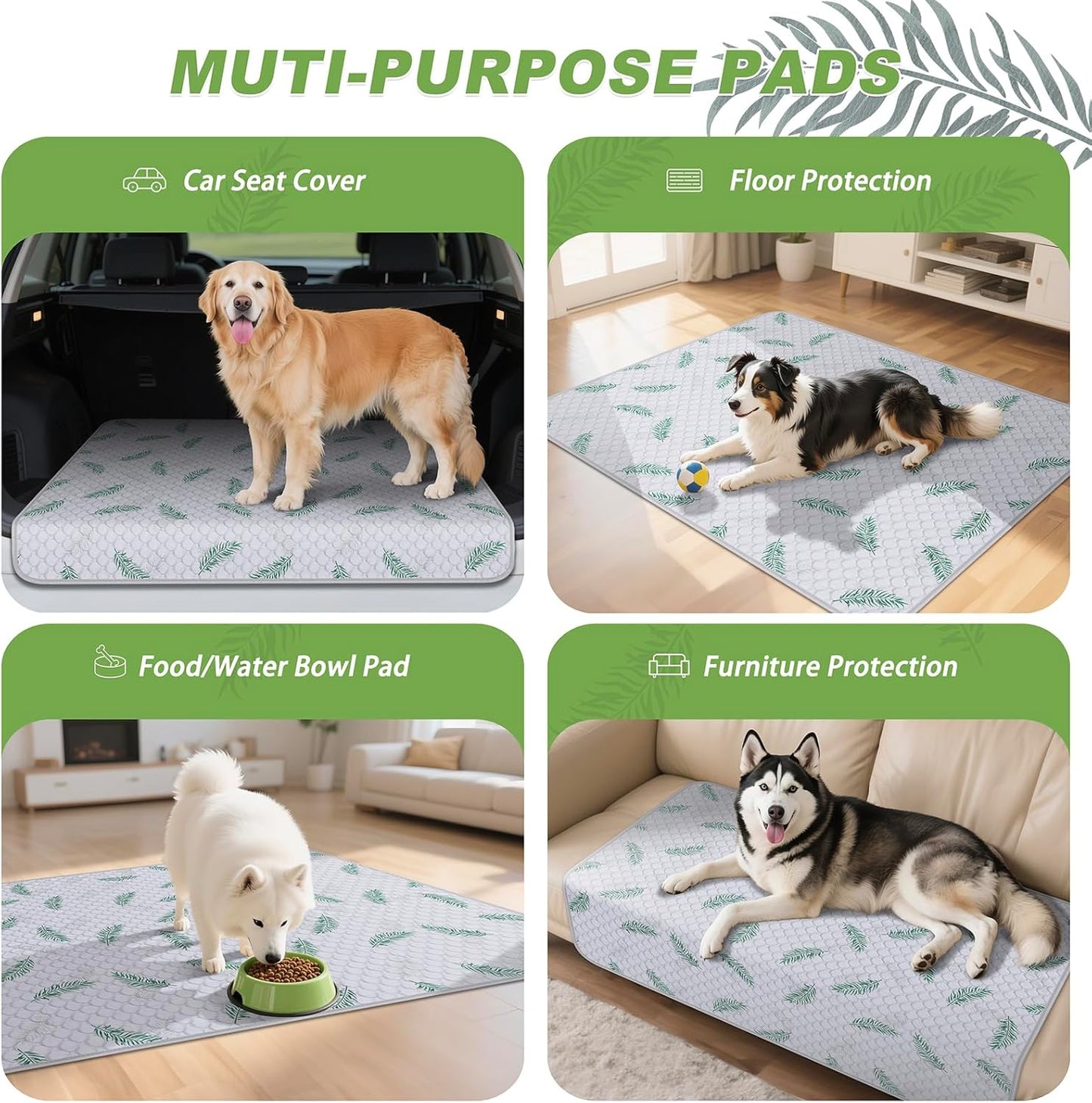 WanpeeGoo Washable Pee Pads for Dogs, 2Pack Reusable Puppy Pads, Super Absorbent & Leakproof Dog Pads, Anti-Slip Dog Pee Pads for Puppy Training & Incontinence, Feather Pattern 36"x41"