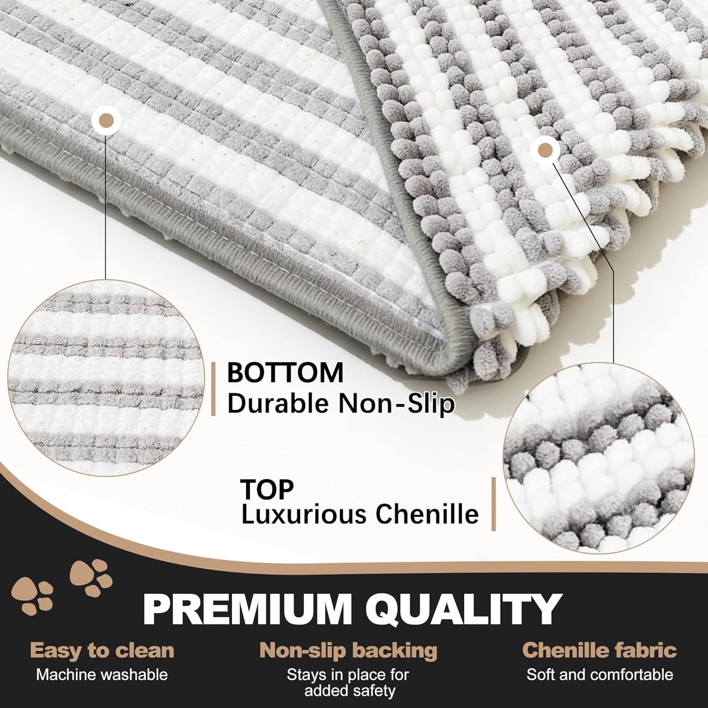 pobopobo Dog Door Mat for Muddy Paws - Absorbent & Washable Chenille Rug, Non-Slip Dirt Trapper for Indoor Outdoor Entryway, Quick Dry Pet Mat for Muddy Dogs (Striped Gray-Blue&White, 24" x 16")