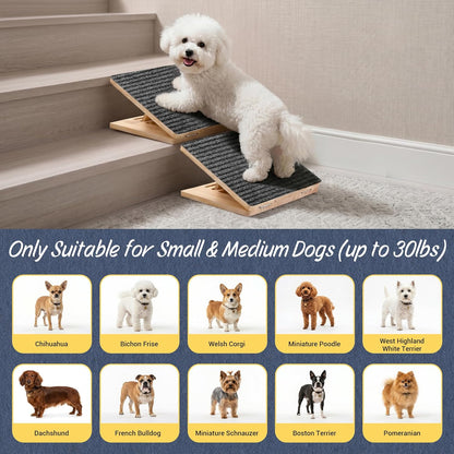 Dog Ramp for Stairs 2 Pack - Adjustable Wooden Stair Wedges for Small Dogs, Foldable Indoor Dog Stair Ramp with Triangular Support and Non-Slip Pads for Senior and Short-Legged Pets
