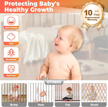 19.7ft Retractable Baby Gates Dog Gate - 236" Extra Wide Expandable Child Safety Gate,37" Tall Toddler Pet Mesh Gate with Reinforced Strips for Doorways,Stairs,Hallways,Outdoor & Indoor Large Openings