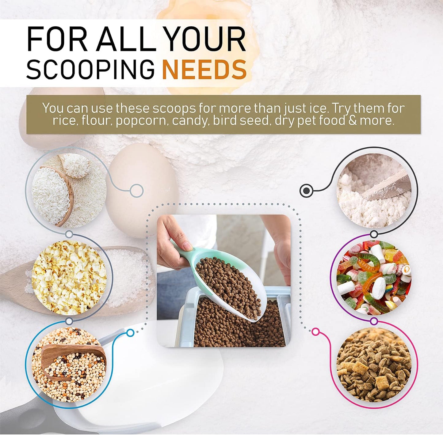Spring Chef Dog Food Scoop, Contoured Translucent Flexi-Plastic Pet Food Scooper with Soft Grip Handle, Kitchen Magnetic Ice Scoop for Freezer, Ice Machine, Popcorn, Flour, Coffee Bean - Mint