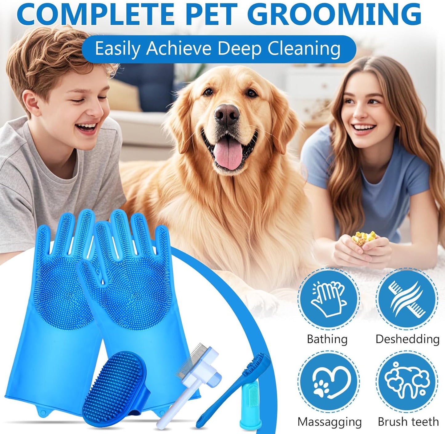 nooepc 6PCS Dog Washing Gloves Pet Grooming Gloves Dog Bath Supplies Dog Bath Brush Silicone Gloves for Dogs and Cats Bathing Dog Comb Dog Toothbrush