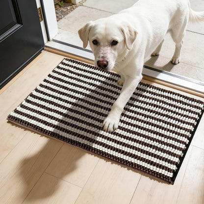 Dog Door Mat for Muddy Paws - Absorbent Quick-Dry Non-Slip Washable Chenille Pet Rug, Indoor Entryway Mat for Front Door & Crate (Brown, 24" L*16" W)