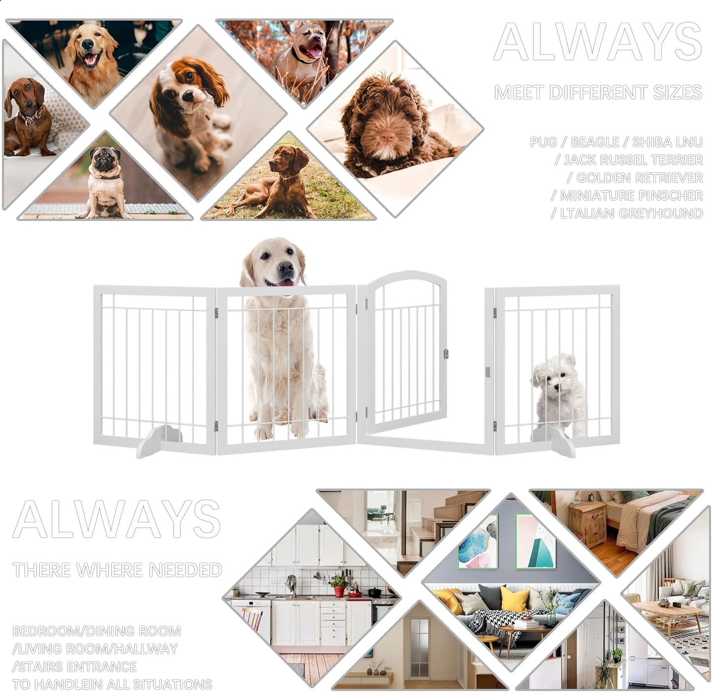 JSB 72-inch Extra Wide 28-inch Tall Dog gate, Freestanding Pet Gate for Halls, Stairs & Home, Pet Puppy Safety Dog Fence with 2PCS Support Feet (Black)