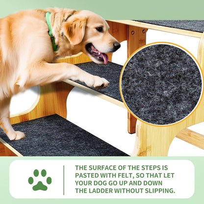 Dog Stairs for Small Dogs,3-Step Bamboo Wooden Dog/Pet/Cat Steps Ramp for Couch Sofa,Bed and Car, Can Support Weighing Up to 160 LB,
