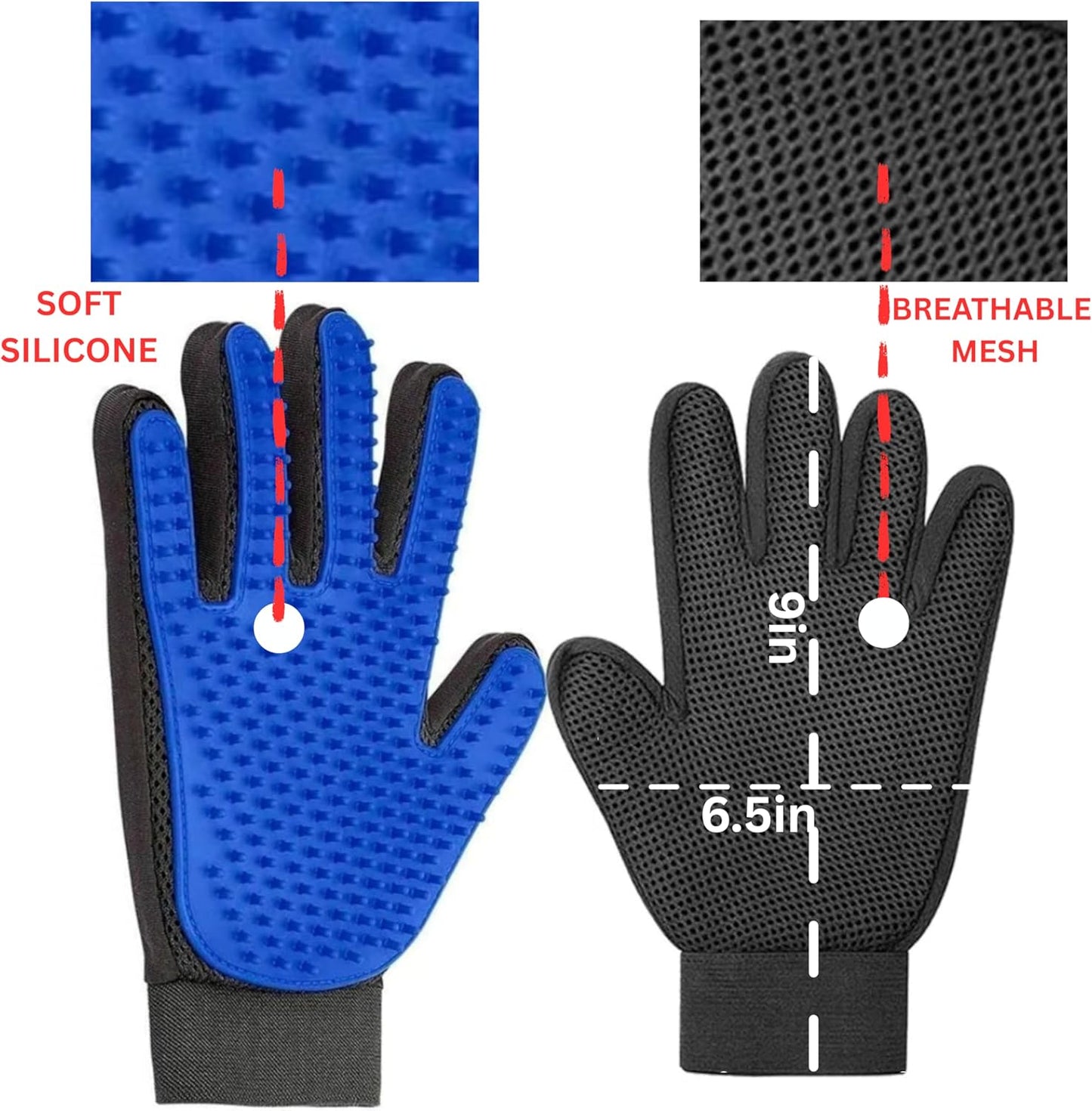 Pet Hair Removal Glove for Dogs & Cats, Pet Grooming Glove – 2-in-1 Deshedding & Massage Mitt – Soft Silicone Tips – Left & Right Hand Set + Bonus Detail Tool