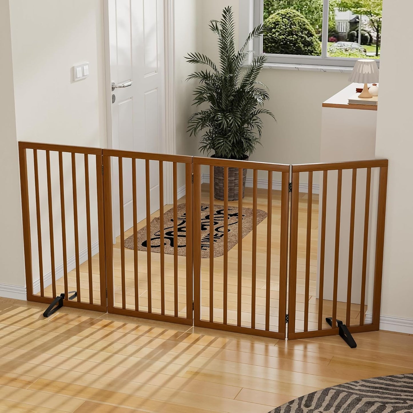 Dog Gate 32" Tall Foldable Dog Gate for Doorways Freestanding Pet Gate for Dogs Indoor (Walnut, 3 Panel)