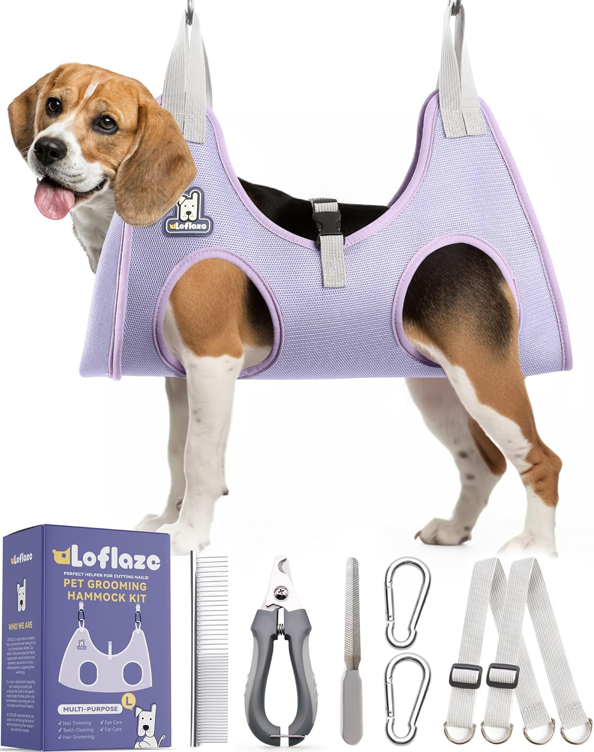 Loflaze Dog Grooming Hammock Harness for Dogs & Cats with Pet Nail Clipper Trimmer - Cat Hanger Sling for Trimming Clipping Nails- Dog Hammock Restraint Bag for Small Medium Large pet （ Grey S ）