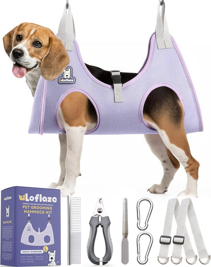 Loflaze Dog Grooming Hammock Harness for Dogs & Cats with Pet Nail Clipper Trimmer - Cat Hanger Sling for Trimming Clipping Nails- Dog Hammock Restraint Bag for Small Medium Large pet （ Grey S ）