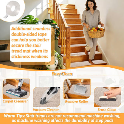 18 Pack Non-Slip Stair Treads for Wooden Steps Indoor, 8" X 30" Peel and Stick Carpet Stair Treads for Wooden Steps, Reusable Self-Adhesive Stair Runners for Wooden Steps for Kids, Elders & Pets