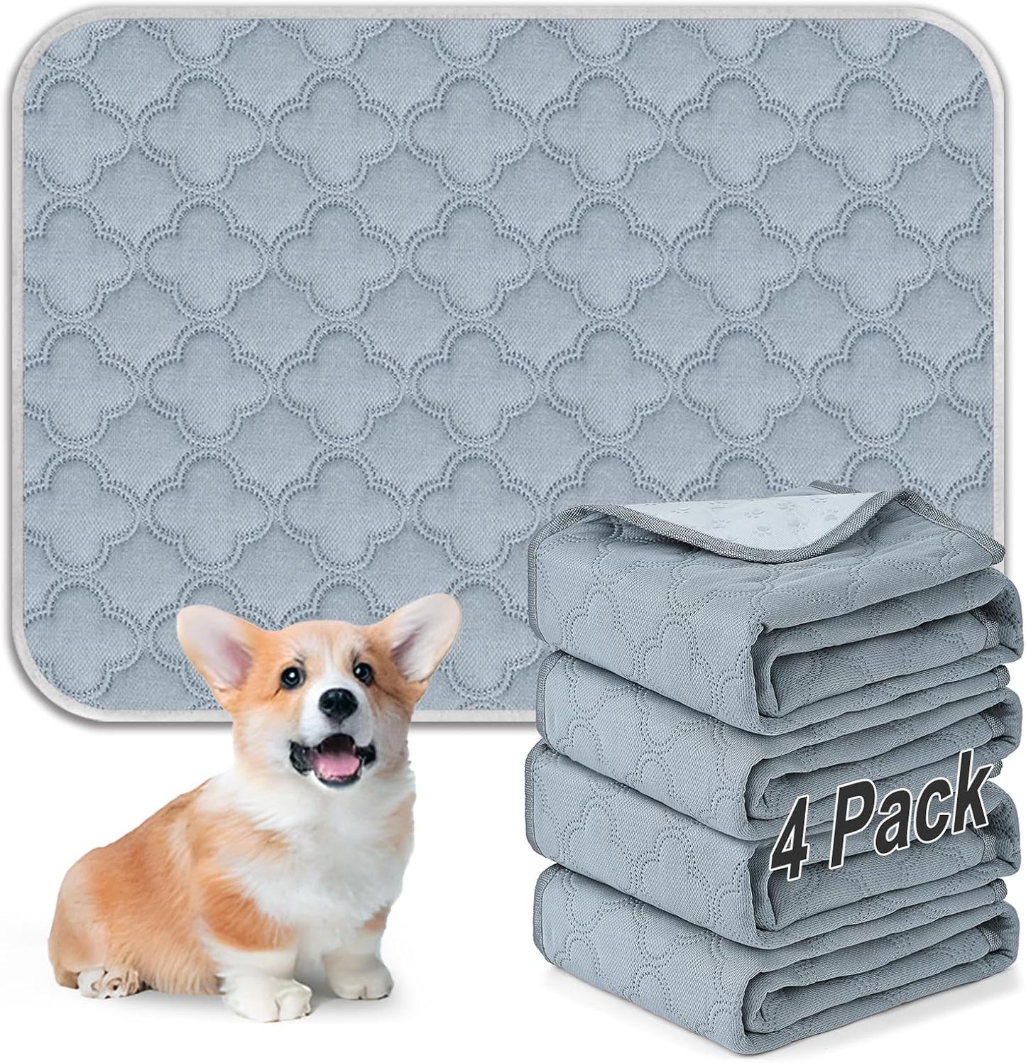 FunFurry Washable Pee Pads for Dogs - 4 Pack Reusable Pee Pads，Waterproof Puppy Pads，Pet Training Pads，Super Absorbent with Dog Paw Shape Non-Slip Backing (Cream, 18" X 24" - 4 Pack)