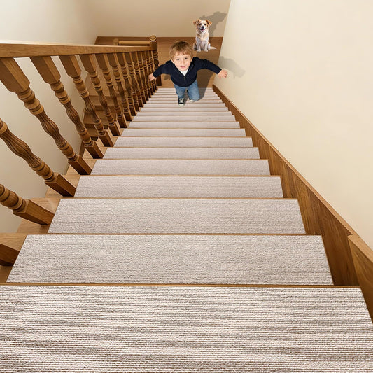 18 Pack Non-Slip Stair Treads for Wooden Steps Indoor, 8" X 30" Peel and Stick Carpet Stair Treads for Wooden Steps, Reusable Self-Adhesive Stair Runners for Wooden Steps for Kids, Elders & Pets