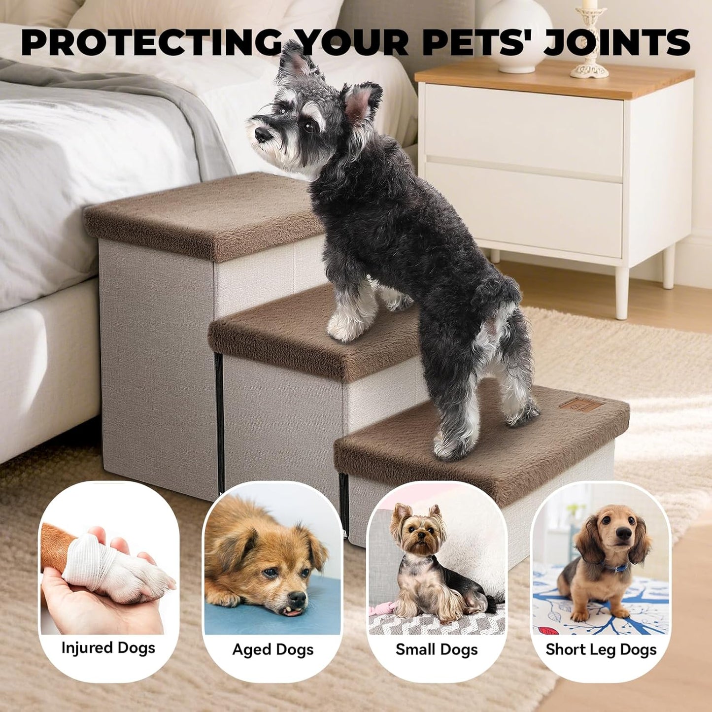 Zerbuger Wider Dog Ramp for High Bed with Storage 18" H, Foldable Dog Stairs for Small Medium Large Older Senior Animal, Sturdy Dog Step for Climbing Bed or Couch, Arthritis-Friendly (Gray, No Condo)
