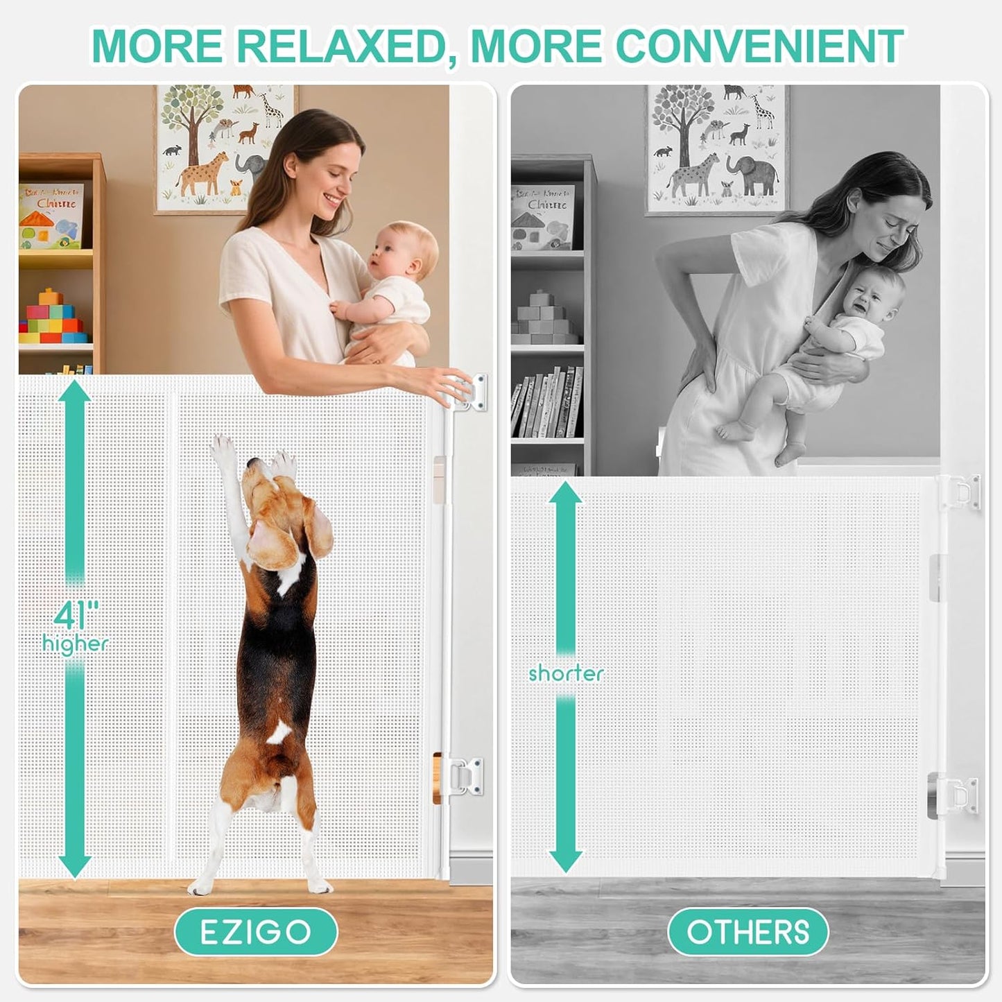 Upgrade 120 inch Retractable Baby Gates, EZIGO Extra Wide Baby Gate for Large Opening Extra Long Mesh Gate for Kids or Pet Dog Gate Child Safety Gate for Stairs Hallways Doorway Indoor Outdoor, Gray