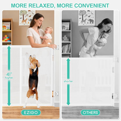 Upgrade 120 inch Retractable Baby Gates, EZIGO Extra Wide Baby Gate for Large Opening Extra Long Mesh Gate for Kids or Pet Dog Gate Child Safety Gate for Stairs Hallways Doorway Indoor Outdoor, Gray