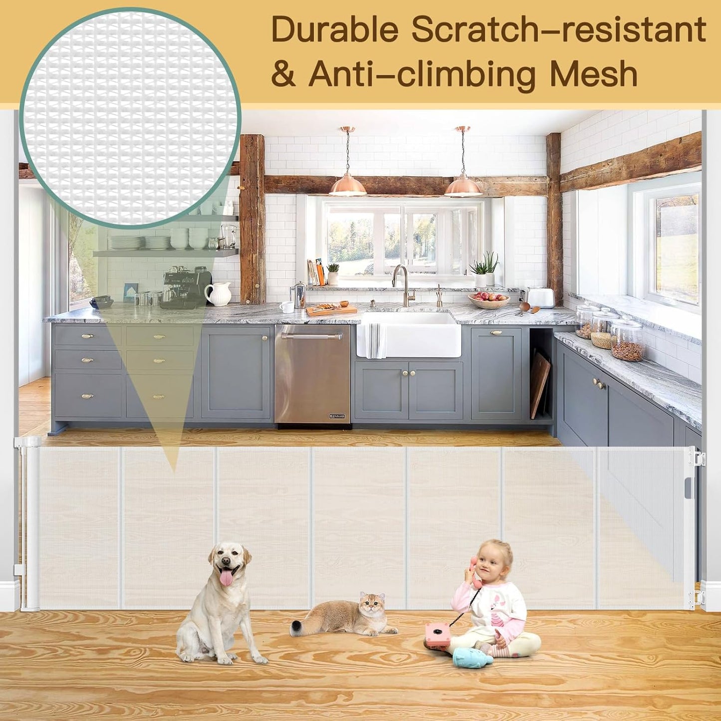 Reinforced 80 Inch Retractable Baby Gate Extra Wide Baby Gate for Wide Openings, Indoor/Outdoor Retractable Dog Gate for Doorway, Mesh Dog Gate Indoor Prevent Babies/Pets from Crawling Under, Black