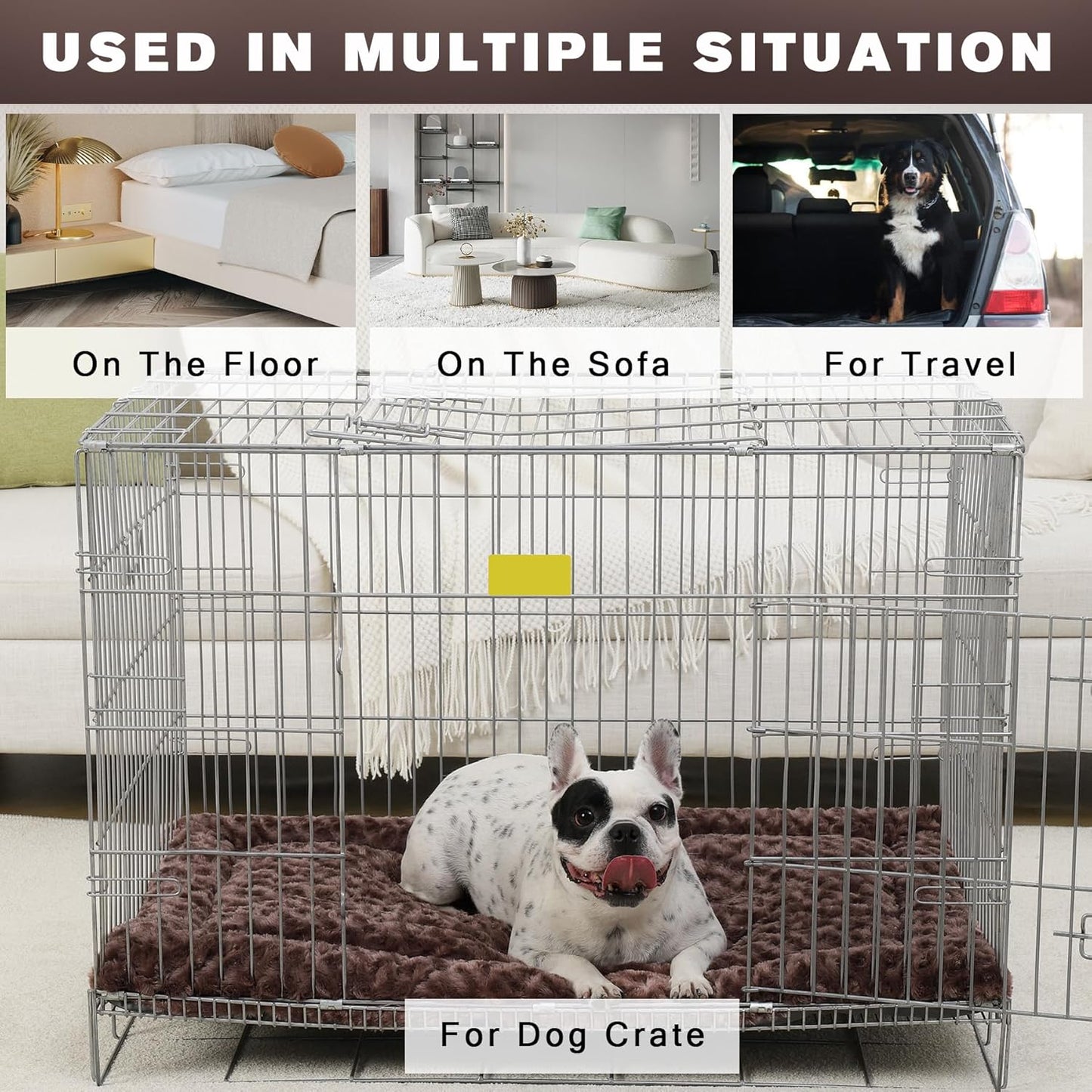 Washable Dog Bed Mat Ultra Soft Dog Crate Pad Comfy Fluffy Pet Kennel Beds Sleeping Mattress for Large Jumbo Medium Small Dogs, 36 x 23 Inch, Gray