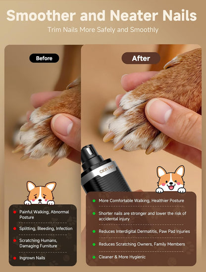 Dog Nail Grinder, Quiet Electric Dog Nail Trimmer with 2 LED Lights, 3-Speed Pet Nail Grinder for Dogs & Cats, Rechargeable 2000mAh Nail Grinder for Small Medium Large Dogs with Light, White