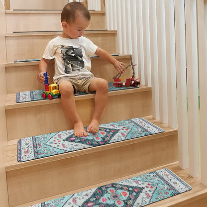 OJIA Non-Slip Carpet Stair Treads for Wooden Steps Set of 15, 30''X8'' Indoor Runner Resistant Rugs Rubber Safety Mats for Dogs, Kids & Elders, Stairway Grip