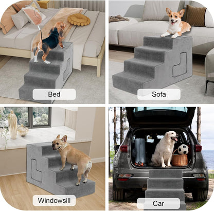 Dog Stairs for Small Dogs, 6-Step Dog Steps for High Bed, High-Density Foam Pet Stairs with Non-Slip Removable Washable Cover to Get on Bed