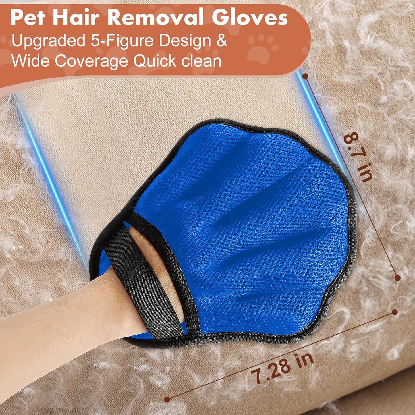 Pet Hair Removal Glove, Electrostatic Pet Hair Remover Glove for Cats & Dogs, Pet Hair Remover Tool for Laundry, Couch, Carpet, Car Seat - Upgraded Five-Finger, Reusable, Black+Black