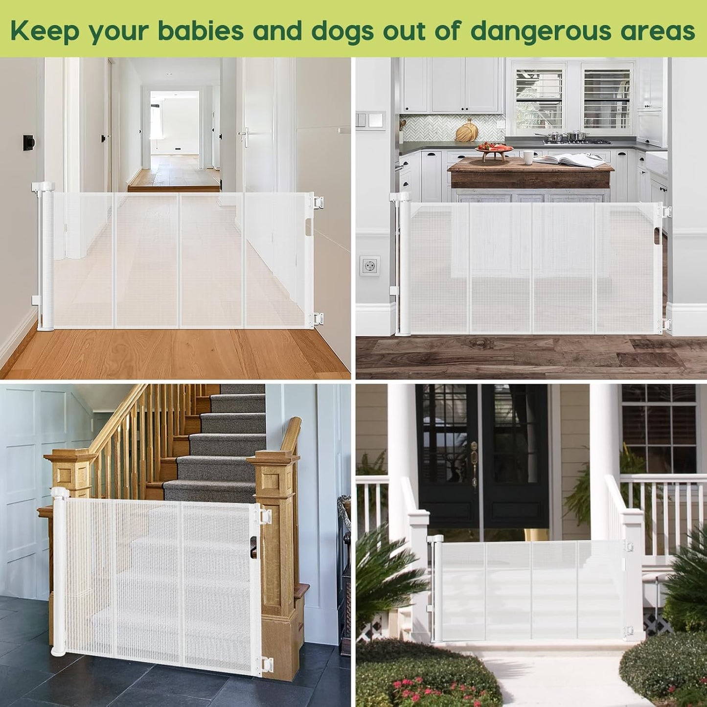 Reinforced 80 Inch Retractable Baby Gate Extra Wide Baby Gate for Wide Openings, Indoor/Outdoor Retractable Dog Gate for Doorway, Mesh Dog Gate Indoor Prevent Babies/Pets from Crawling Under, Black