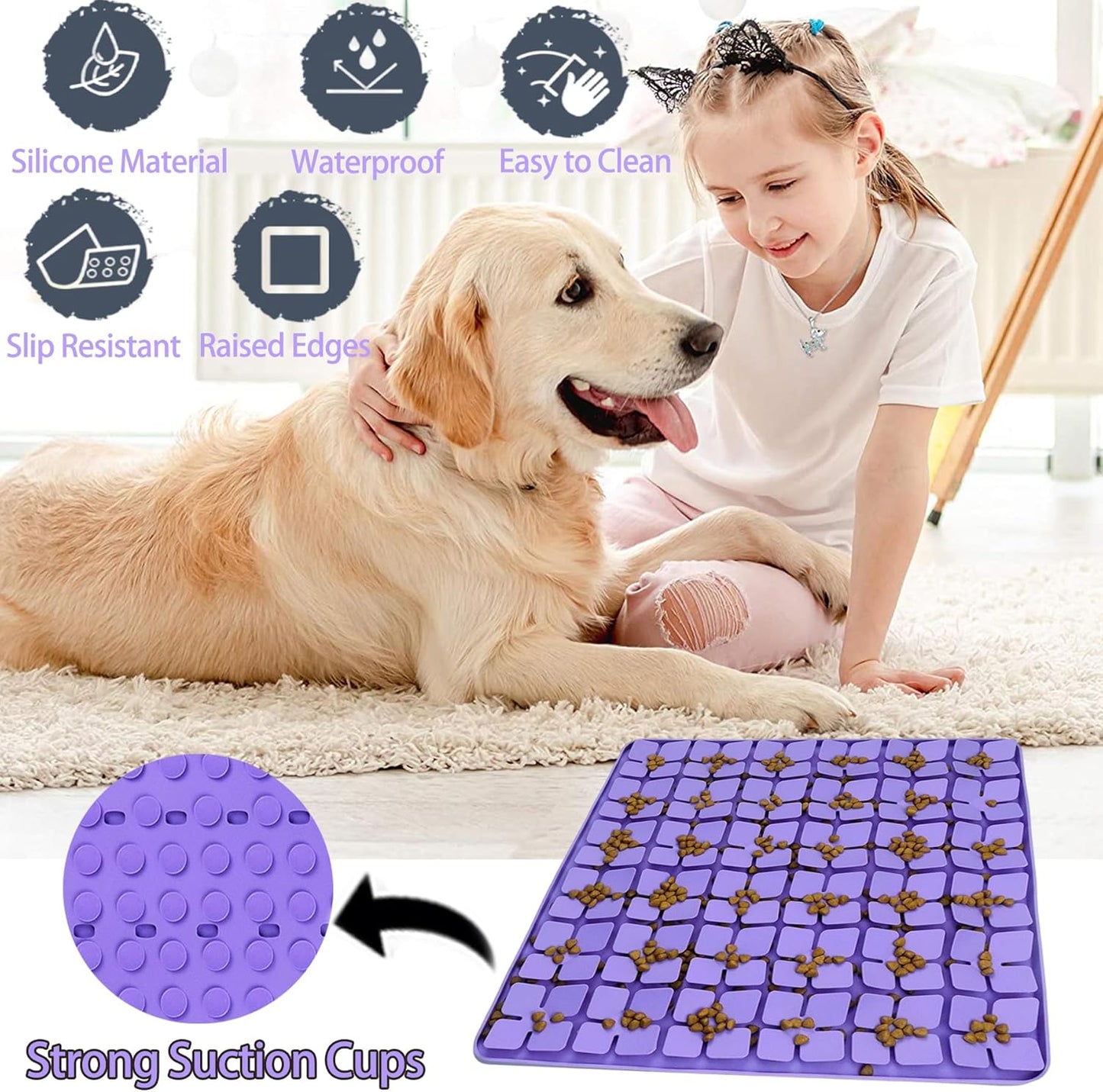 Small Silicone Snuffle Mat for Small Dogs Puppy Cat Slow Down Eating,Slow Feeder Lick Mat for Dry Wet Food for Pet Training Smell,Encourages Natural Foraging Skill,Relieving Stress