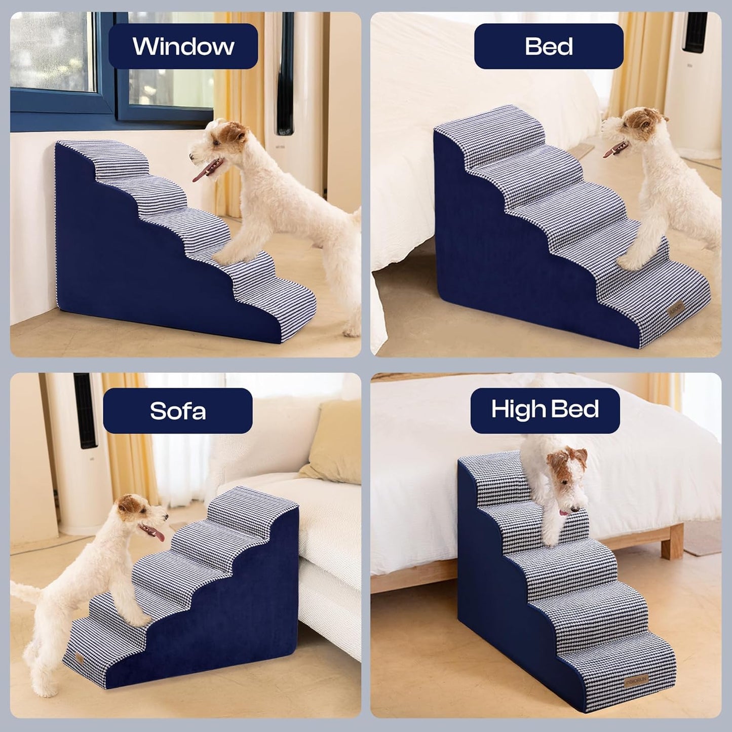 Dog Stairs for High Beds Up to 30", Extra-Tall 5-Step Dog Steps for Bed, 24.5" Tall Foam Pet Stairs for Small & Medium Dogs, Gentle Slope Cat Ramp for Bed with Washable Cover