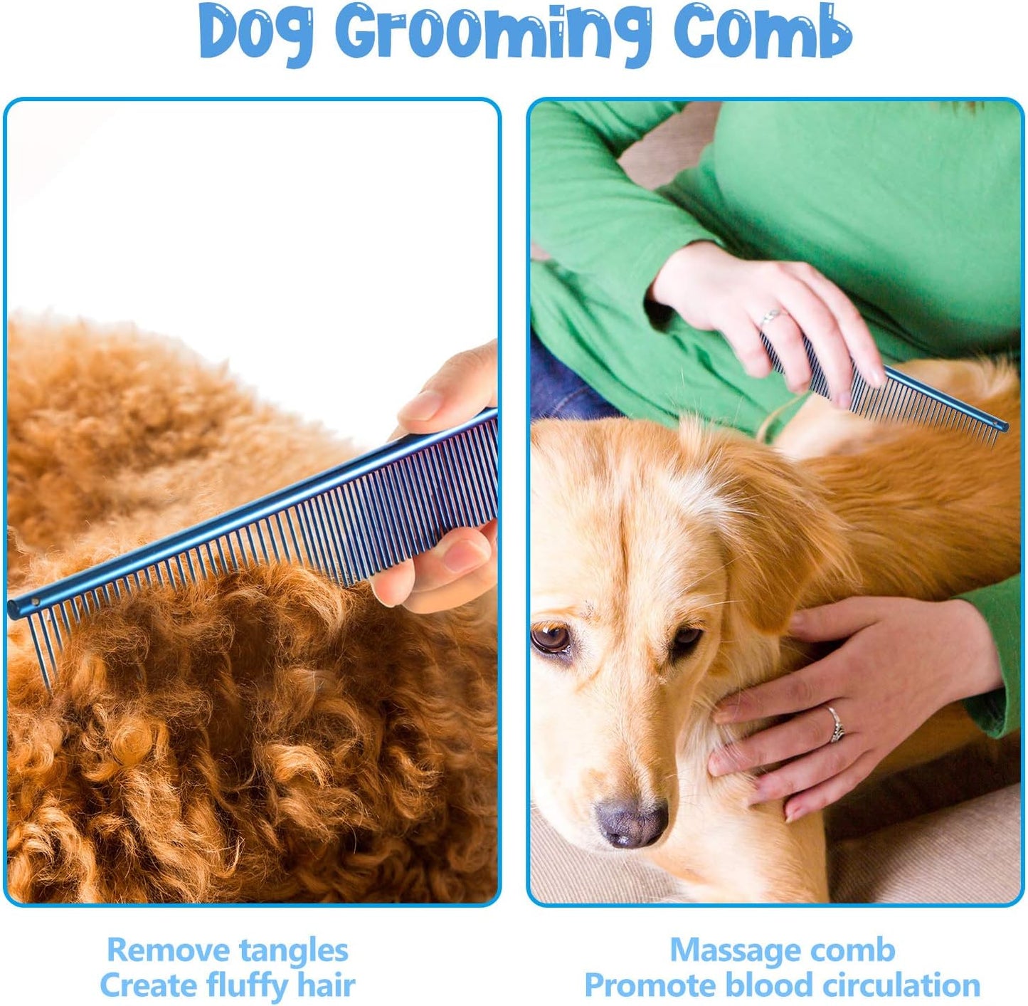 3 Pcs Stainless Steel Grooming Combs for Matted and Tangled Long Hair - Pet Guide Clippers for Dog and Cat