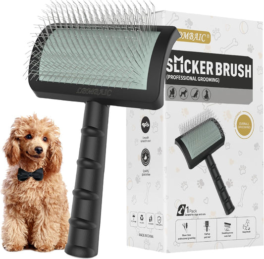 Slicker Brush for Poodles and Goldendoodles - Curved Brush for Thick, Fluffy, Shedding Fur on Dogs and Cats - Soft, Gentle Pins for Grooming (Blue)