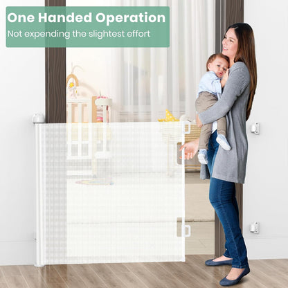 HAMOPY Retractable Baby Gate, 33" Tall, Extends up to 55" Wide, Durable Auto-Lock Baby Gates for Stairs, Mesh Dog Gate and Child Safety Gates for Doorways, Hallways, Indoor, Outdoor(Black)