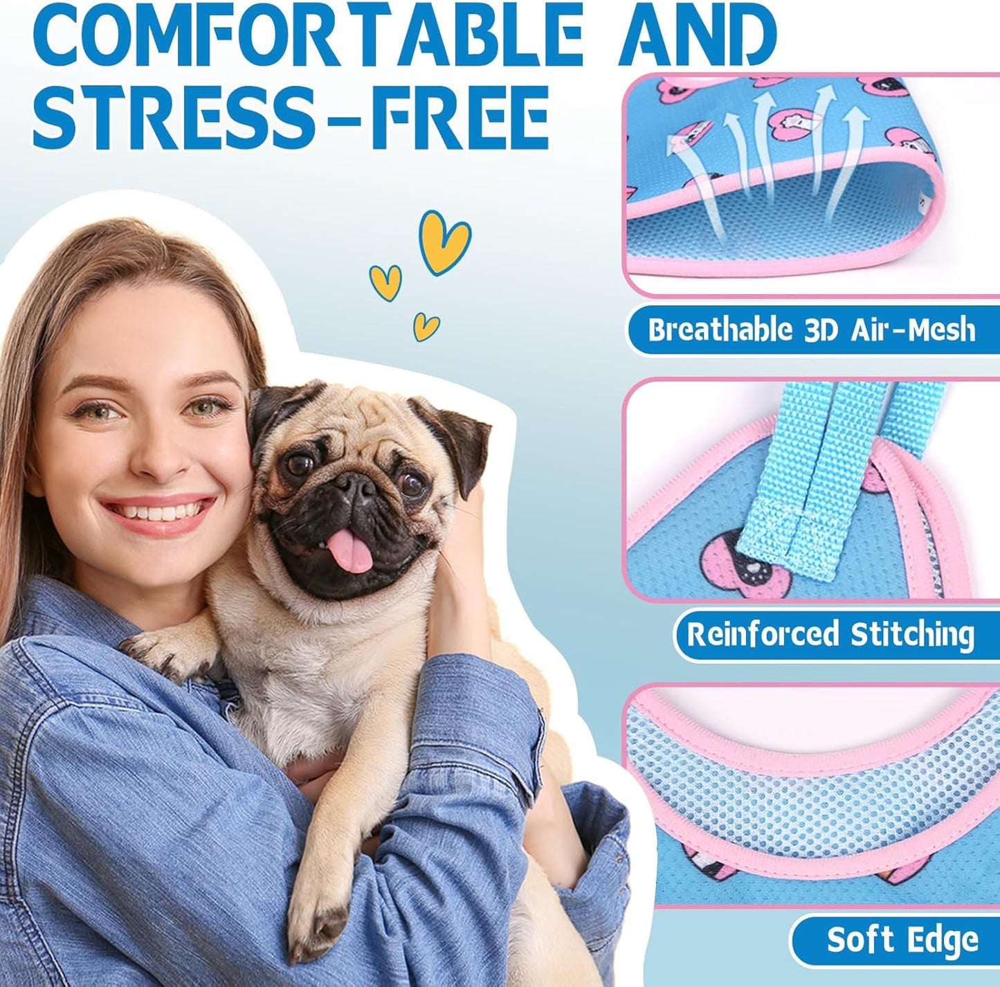 Supet Dog Grooming Hammock Harness for Dogs Cats, Relaxation Pet Nail Clipper Hammock, Restraint Dog & Small Animal Leashes Sling for Groomingk for Nail Trimming (Coral Blue, S)