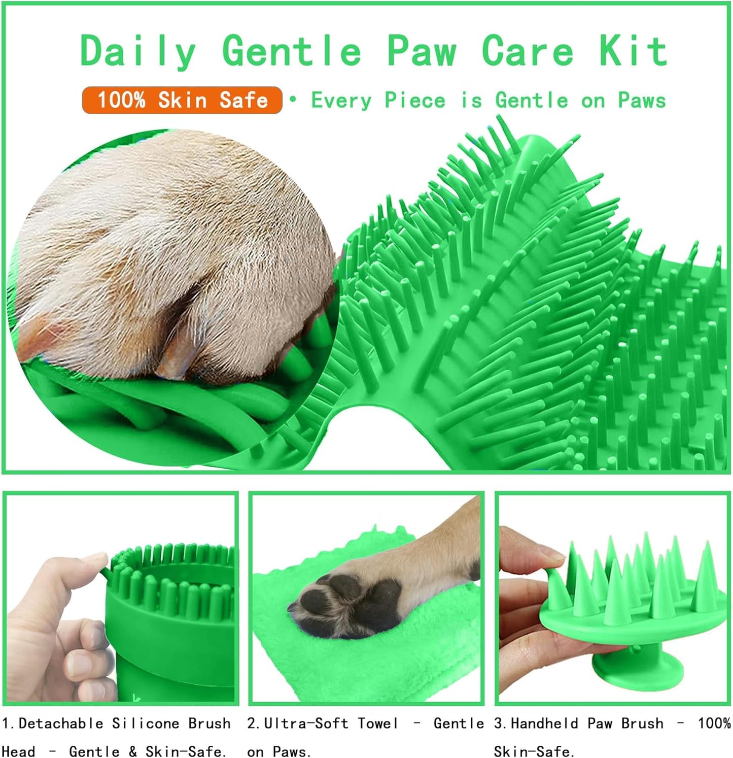 Dog Paw Cleaner Kit for L/XL Dogs - Quick Clean No Full Bath, 2-in-1 Paw Wash Cup with Detachable Silicone Brush Head, Includes Bath Brush & 3 Absorbent Towels, Blue
