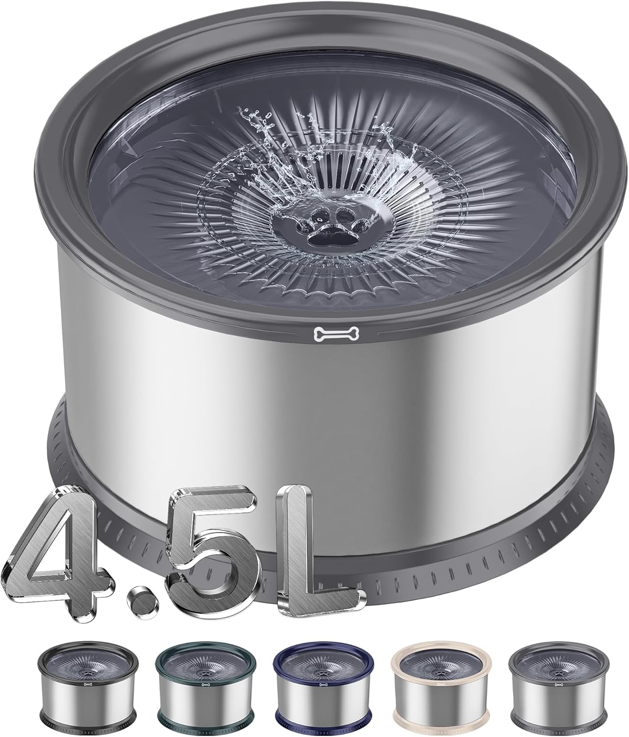 1.6 Gallon Dog Water Bowl, 6.5L/220oz Stainless Steel No Spill Water Bowl for Large Dogs, Super Large Capacity Splash Proof Pet Slow Drinking Water Bowl with Anti-Slip Mat for Mess Drinkers