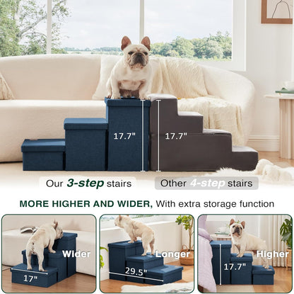Love's cabin Dog Stairs with Storage 13" H, Foldable Pet Stairs for Small Medium or Large Dogs, Cat Puppy Steps Ramp with Zip up to 150 lbs, Solid Grey, 2 Steps