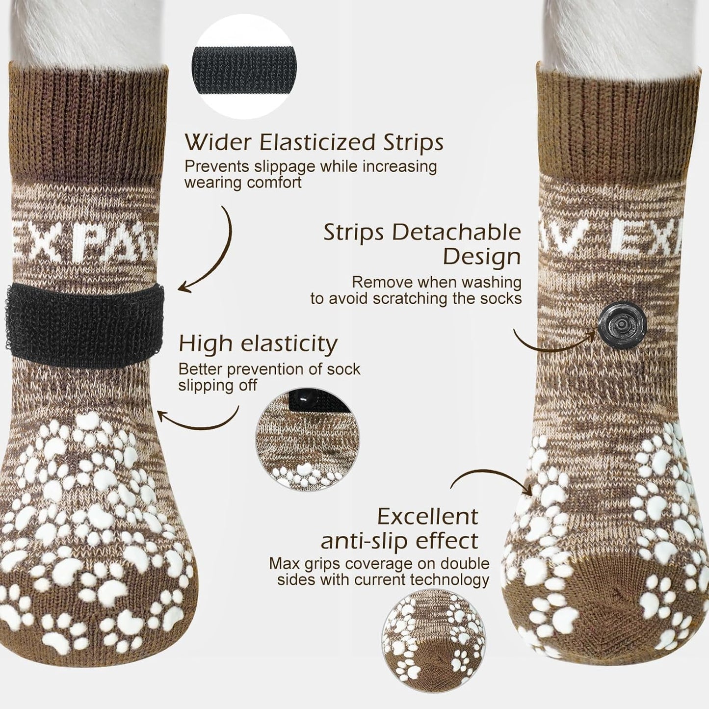 EXPAWLORER 6Pcs Anti-Slip Dog Socks to Prevent Licking Paws,Dog Shoes for Hot Pavement,Dog Booties Traction Control on Hardwood Floor,Boots & Paw Protectors, for Puppy Small Medium Large Senior Dogs