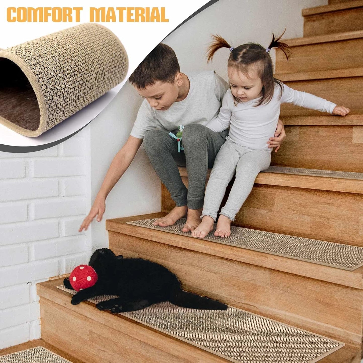 Stair Treads Non Slip for Wooden Steps Indoor 9" x 36" 15 Pack Extra Wide Stairs Tread Carpet Runner, Step Pads with Reusable Adhesive for Dogs Kids Elders, Machine Washable, Black