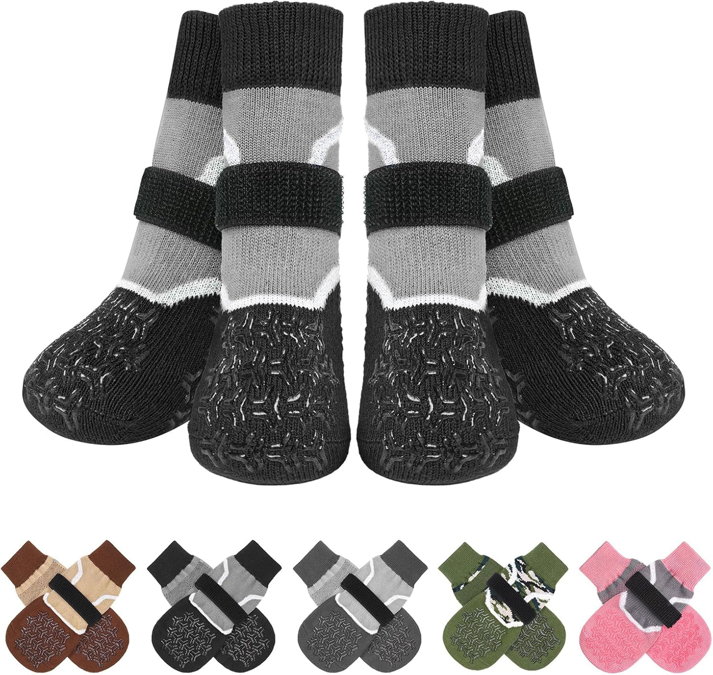 BEAUTYZOO 6PCS Dog Socks to Prevent Licking Paws, Anti Slip Dog Shoes for Hot Pavement Hardwood Floors, Traction Control Toe Grips Boots & Paw Protectors for Small Medium Large Senior Dogs, Grey S