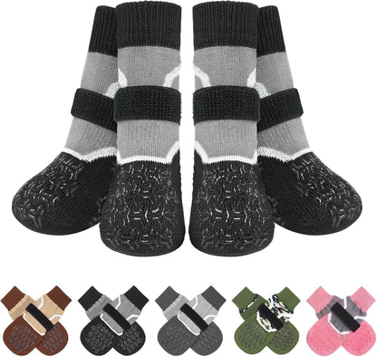 BEAUTYZOO 6PCS Dog Socks to Prevent Licking Paws, Anti Slip Dog Shoes for Hot Pavement Hardwood Floors, Traction Control Toe Grips Boots & Paw Protectors for Small Medium Large Senior Dogs, Grey S