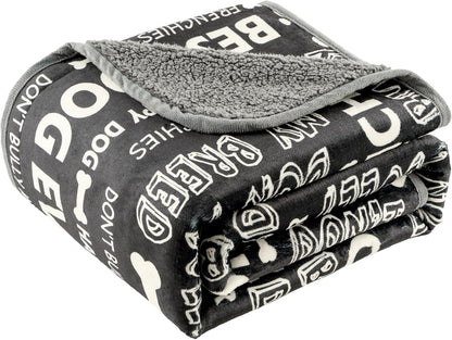 Waterproof Dog Blankets Pet Blanket 50"x60", Soft Fluffy Sofa Car Bed Protector, Reversible Sherpa Fleece Dog Blanket for Large Dogs (Dark Grey-Paws)