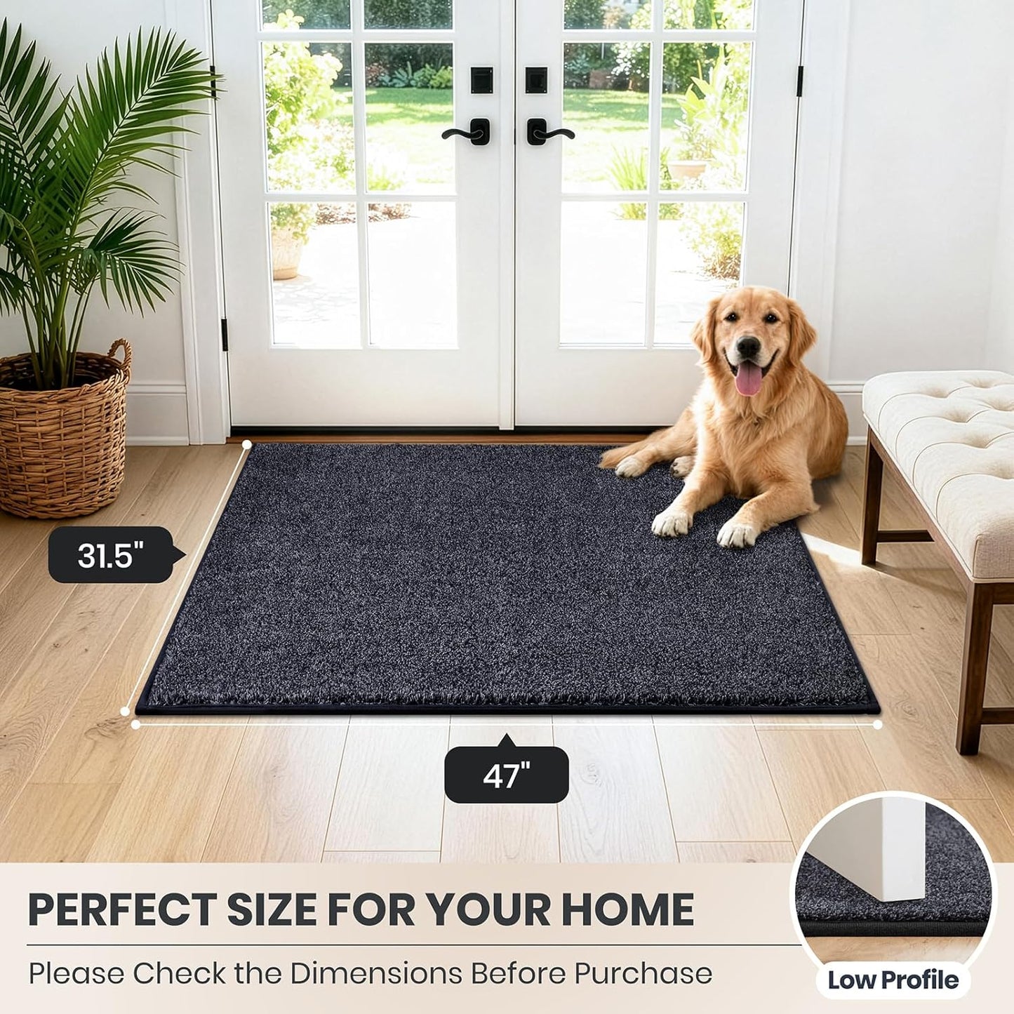 PURRUGS Dirt Trapping Door Mat 20" x 31.5", Non-Slip Machine Washable Entryway Rug, Dog Doormat, Indoor Front Door Mat, Super Absorbent Entry Rug for Muddy Shoes & Paws, Bluish Grey-Black