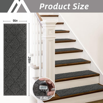 COSY HOMEER Edging Stair Treads Non-Slip Carpet Mat 28inX9in Indoor Stair Runners for Wooden Steps, Edging Stair Rugs for Kids and Dogs, 100% Polyester TPE Backing (7pc, Beige)