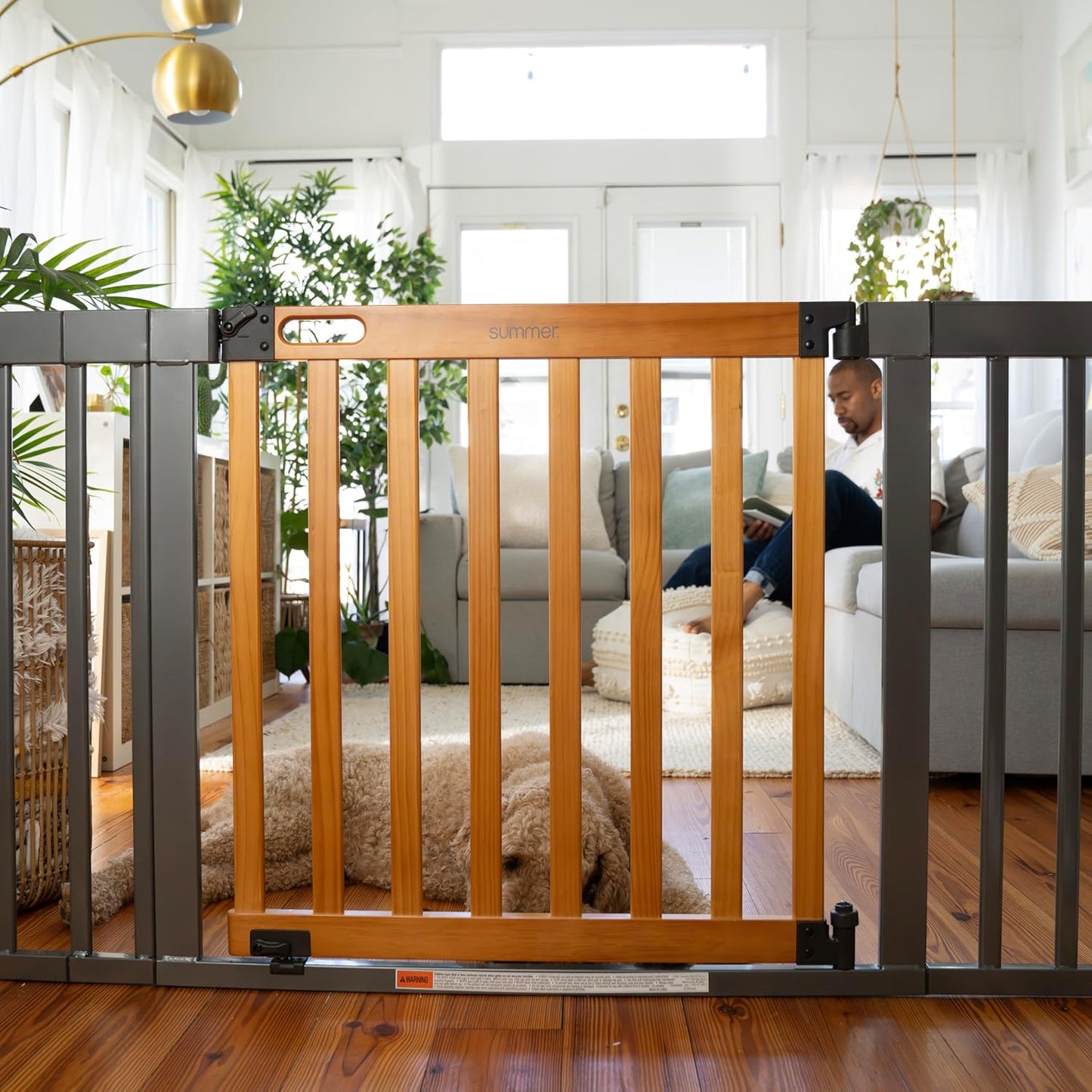 Ingenuity Ingenuity Thruway 60XW Series Extra Wide Safety Pet&Baby Gate,30"-60" Wide,26" Tall,Pressure or Hardware Mounted,Install Wall to Wall in Doorway or Stairway–Honey Oak Stained Wood&Metal
