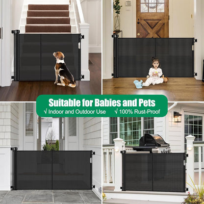 Reinforced 85 Inch Wide Retractable Dog Gate Extra Long Baby Gate with Support Rods – Prevent Crawling Under, Indoor Extra Wide Retractable Baby Gate Retractable Gate Outdoor Gates for Decks, White