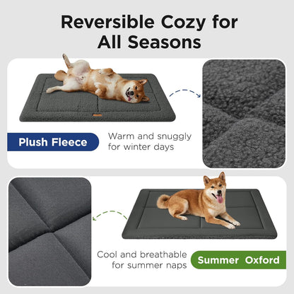 Reversible Dog Crate Pad Bed for Medium Dogs,Washable & Non-Slip Kennel Pet Mat, High Density Foam and Soft Fleece Cat Bed for Indoor & Outdoor Use, 35" x 23", Dark Gray